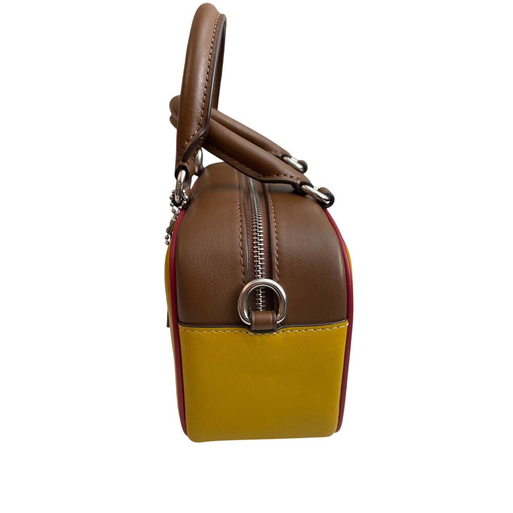 COACH Leather Satchel Crossbody In Colorblock Yellow Gold, Brown, Red NWT - Picture 11 of 13